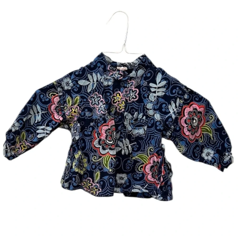 Oilily Floral Toddler Girl Sz 92cm Shirt Cotton Lond Sleeve button down Top 3T - Picture 1 of 8